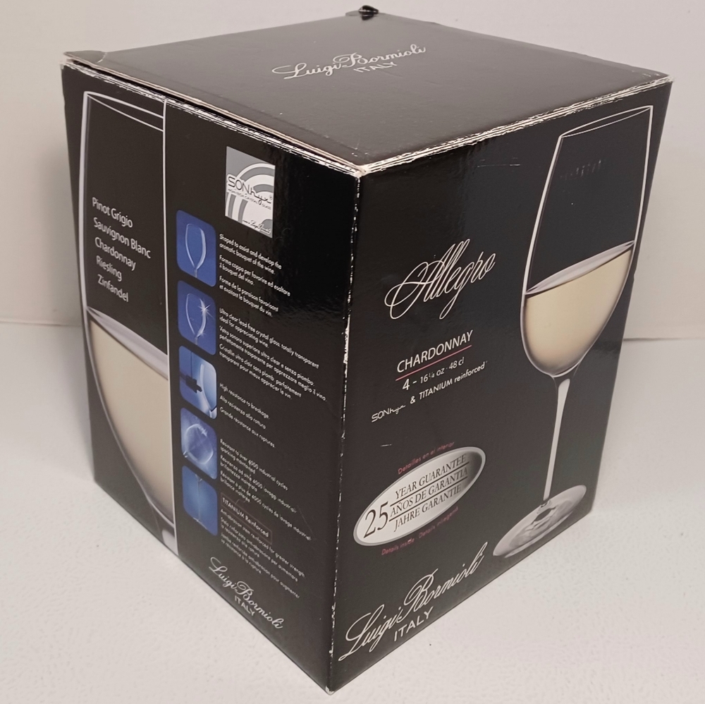 Luigi Bormioli Allegro 16 Oz Chardonnay Wine Glass Set of 4 Italy NIB